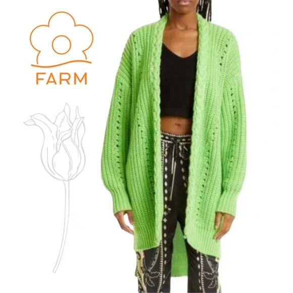 FARM Rio Sweaters - Farm Rio Lime Green Shaker Stitch Cardigan